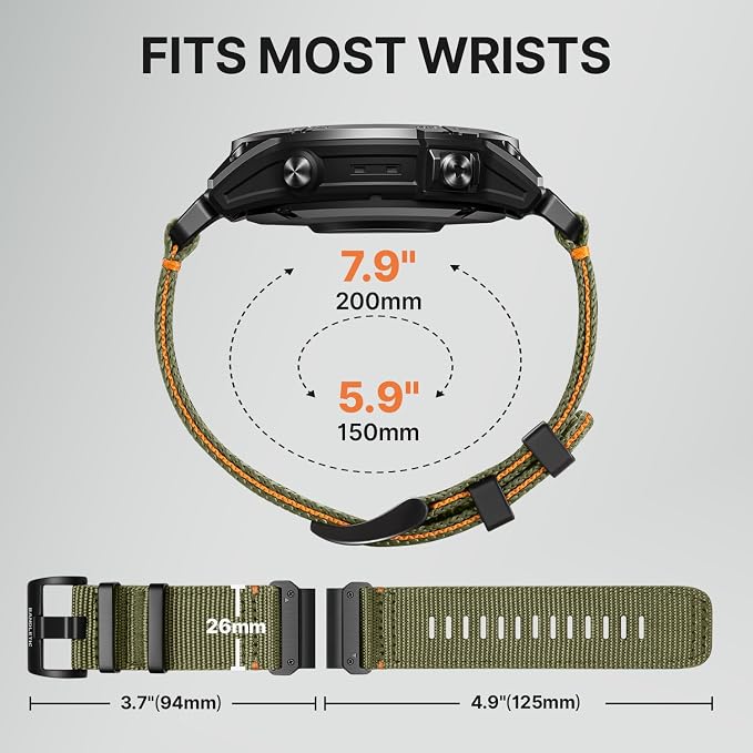 Bandletic Compatible with Garmin Fenix 7X 6X Pro 5X Watch Band - 26mm Quick Fit Rugged Nylon Replacement Strap for Fenix 8 51mm/5X Plus/3/3 HR/Instinct 2X 3 50mm /Enduro/Quatix/Tactix/Epix Pro 2 51mm