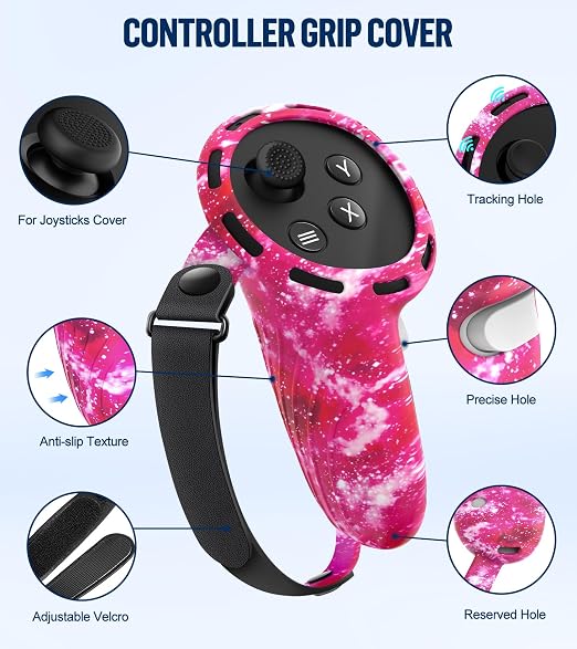 Silicone Cover Set Compatible with Meta/Oculus Quest 3 Accessories, Controller Grips, VR Shell Cover, Facial Interface Cover, Protective Lens Cover, Tempered Glass Lens Caps, Not Fit Quest 3S