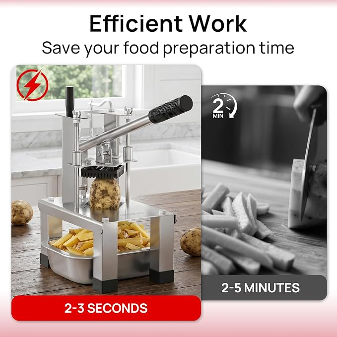 French Fry Cutterr,Professional Potato Cutter Slicer with 3/8", 1/2", 1/4" Stainless Steel Blades Stainless Steel Vegetable Chopper for Potato,Carrot,Cucumber,Onion,Home Use