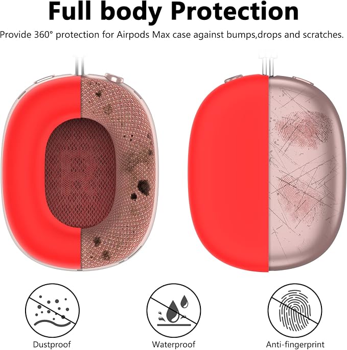 Silicone Case Cover for AirPods Max Headphones, Ear Pad Case Cover/Ear Cups Cover/Headband Cover for AirPods Max 2/1 (2026/2024/2020)(USB-C/Lightning),Silicone Accessories for Apple AirPods Max 2, Red