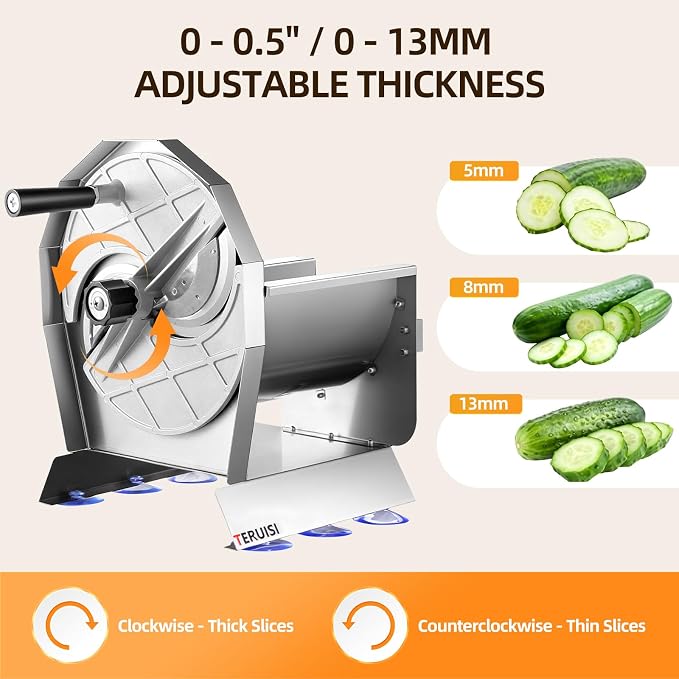 Manual Vegetable Fruit Slicer, Commercial Vegetable Cutter with 0-0.5"/0-13mm Thickness Adjustable, Stainless Steel Veggie Food Slicing Machine for Potatoes Lemons Tomatoes Onions