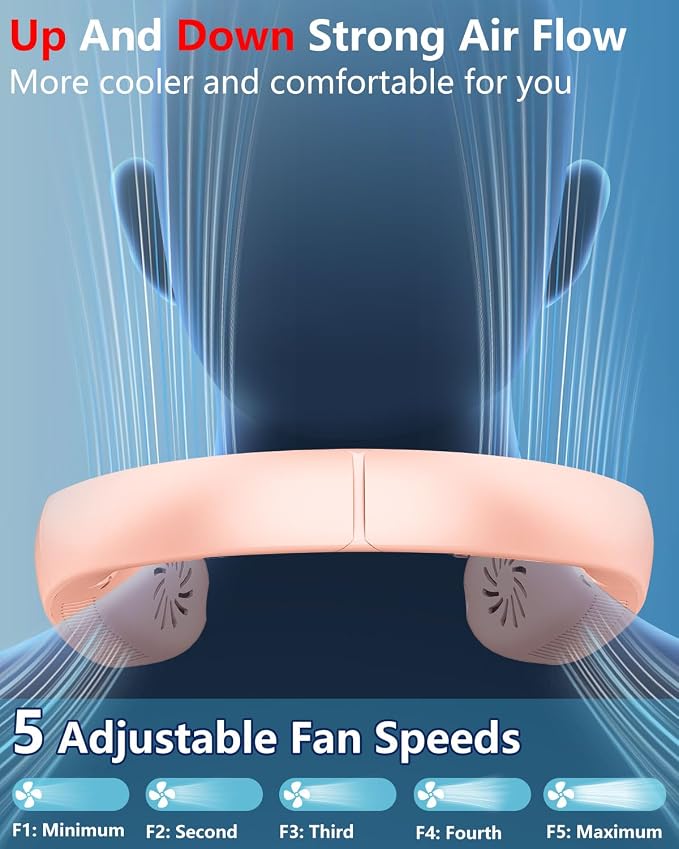 Neck Fan that Blow Cold Air with Water Mist Spray, 4000mAh USB Rechargeable & LED Display, Foldaway Hands Free with Dual Controls, Personal Cooling Device for Mother's Day Father's Day Birthday, Pink