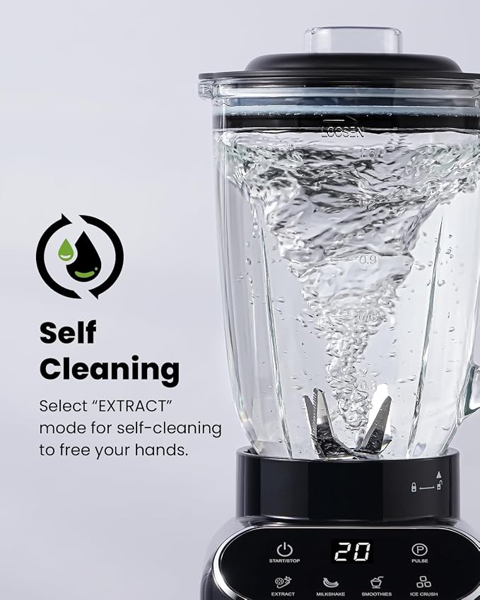 GDOR 1200W Professional Blender with 5 Smart Programs | High Speed Countertop Blender for Smoothies and Shakes, 52 Oz Glass Jar & 24 Oz To-Go Cup Combo, 6-Leaf Ice Crushing Blade, Self Cleaning, Black