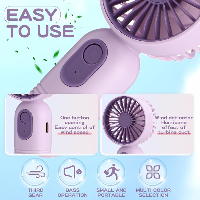 Rossesay 6 Pcs Mini Portable Fan Bulk Cute Handheld Lightweight Small Little Personal Hand Eyelash Fan 3 Speeds USB Rechargeable for Women Men Indoor Outdoor Makeup Travel (Purple)