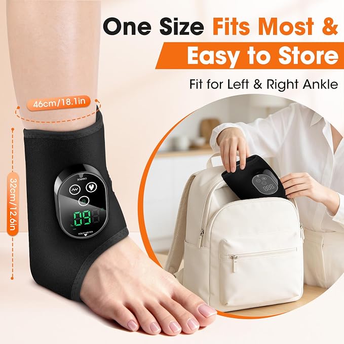 2 Pack Cordless Ankle Heating Pad & Foot Massager, Heated Ankle Wrap Brace with 6 Heat Levels & 3 Vibration Modes, Rechargeable Foot Warmer & Ankle Massager, Adjustable & Portable