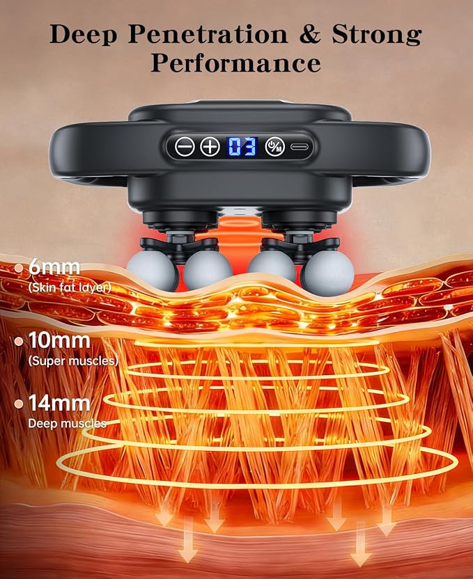 16 Head Massage Gun Deep Tissue, Back Massager for Athletes for Pain Relief, Multi Head Massage Gun with 3 Modes & 30 Intensities Silent Gifts for Men Women