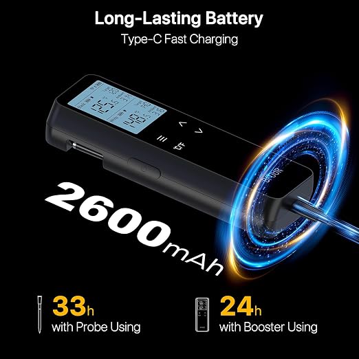 BFOUR Bluetooth Wireless Meat Thermometer with Smart Standalone Base, WiFi Unlimited Range, Dual Probes & 6 Precision Sensors, IP67 Waterproof Meat Probe Thermometer for Smoker, BBQ, Oven, Grill