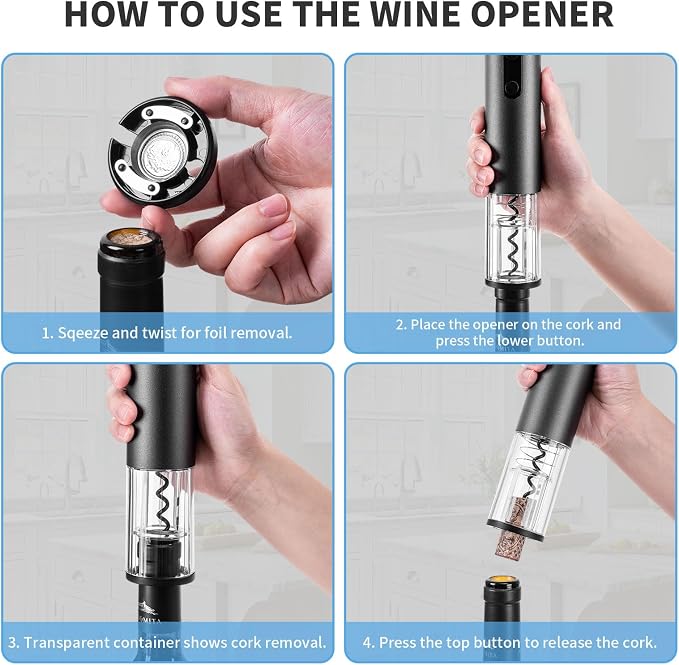 Wine Opener Electric Rechargeable, Automatic Corkscrew Set, Including Gold Wine Glass of 2, Stainless Steel Goblet, Ideal Gift for Wine Lover, Wedding, Birthday, Girl, Men