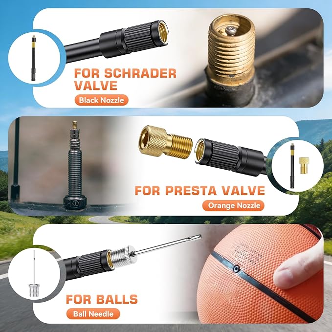 F05 Mini Electric Bike Pump 150 PSI, Portable Bicycle Tire Inflator with Presta & Schrader Valve, Fast Inflation Tiny Bike Pump for Road Bike & MTB