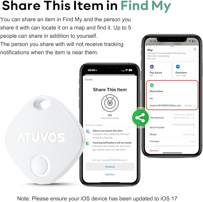 ATUVOS Luggage Tracker, Key Finder, Bluetooth Tracker Pairs with Apple Find My (iOS Only), Item Locator for Bags, Wallets, Keys, Waterproof IP67, Anti-Lost 2 Pack, White