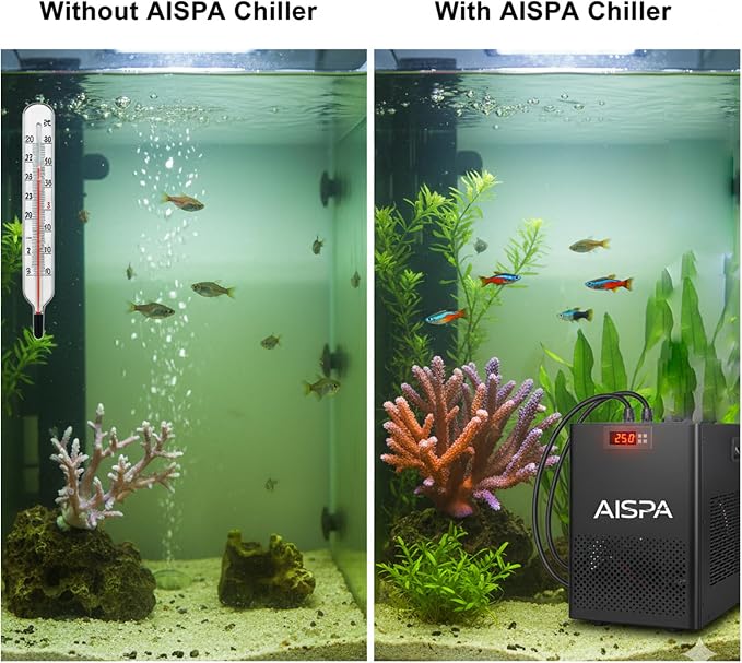 Aquarium Chiller 1/10 HP, 42GAL Fish Tank Water Chiller | Quiet Compressor Refrigeration, Titanium Evaporator, Precise Temp Control