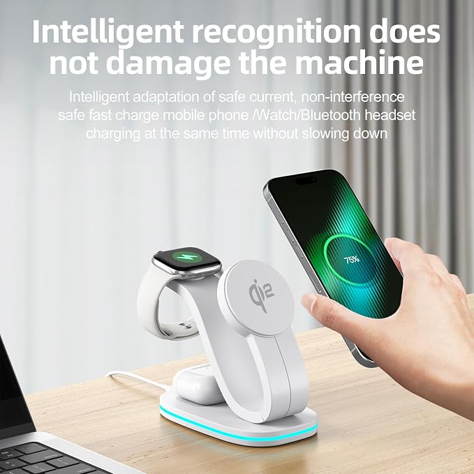 3 in 1 Charging Station for iPhone, 2026 New Fast 15W Wireless Charger Station Compatible Mag-Safe for iPhone 17 16 15 14 13 12 Wireless Charging Station for AirPods Wireless Charger for iWatch Series