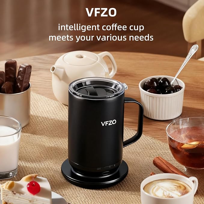 Self Heating Coffee Mug,High-Capacity- 18 oz, 180 Min Battery Life, Smart Heated Coffee Mug，Smart Mug, Simple Temperature Control Operation, Gifts for Family Members (Black)