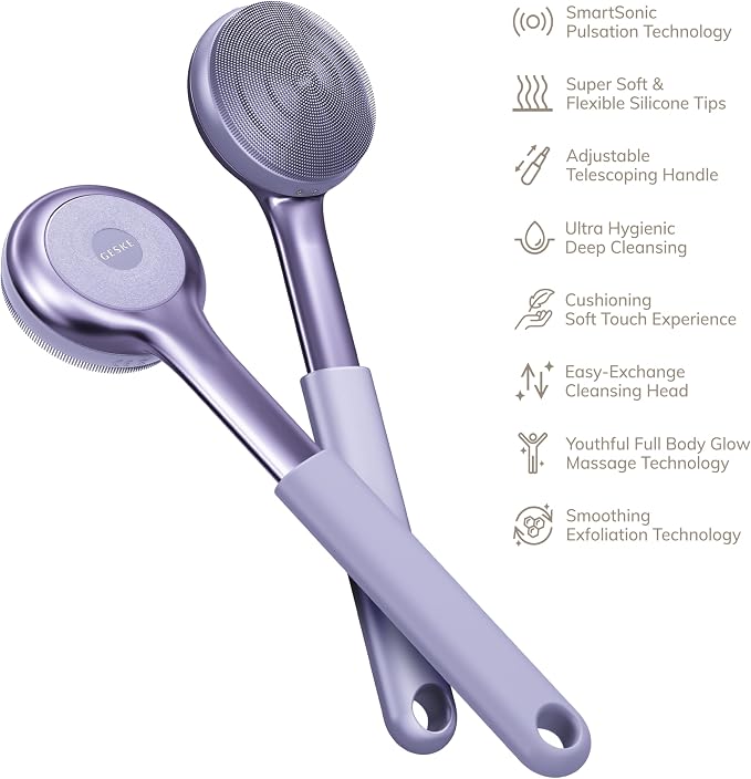 GESKE Sonic Full-Body Brush & Intensive Exfoliator | 8 in 1 | Electric Body Cleansing Brush | With SmartSonic Pulsations | Deep Cleansing, Exfoliation, Massage | Extendable Handle | Rough Skin Remover