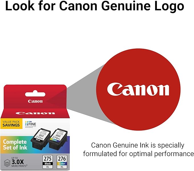 Canon PG-275 XL/CL-276 XL Genuine Ink Value Pack (2 Cartridges),Compatible with TS3520/3522/4722/3720/3722,TR4720,(Pack of 2)
