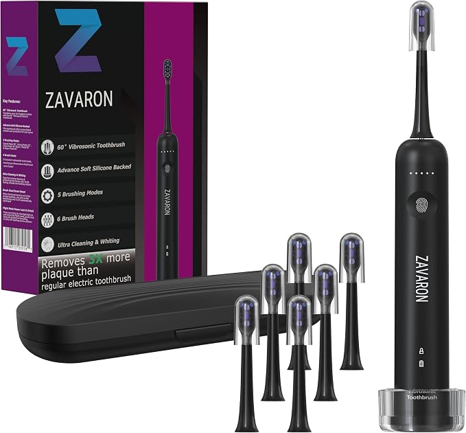 Sonic Electric Toothbrush for Adults – Oscillation & Vibration Rechargeable Power Toothbrush with 5 Modes, 6 Brush Heads & Travel Case - 30+ Days Battery Life IPX7 Waterproof- 2Min Smart Timer