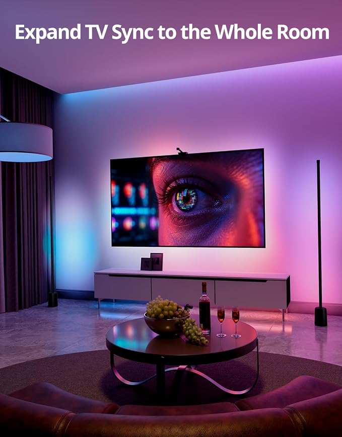 Ailofy Smart LED Backlight with Camera for 55-70 inch Screens, 12.48ft LED Strip Lights Sync to Screen & Music, Color Changing Lights Compatible with Alexa & Google Assistant, App Control