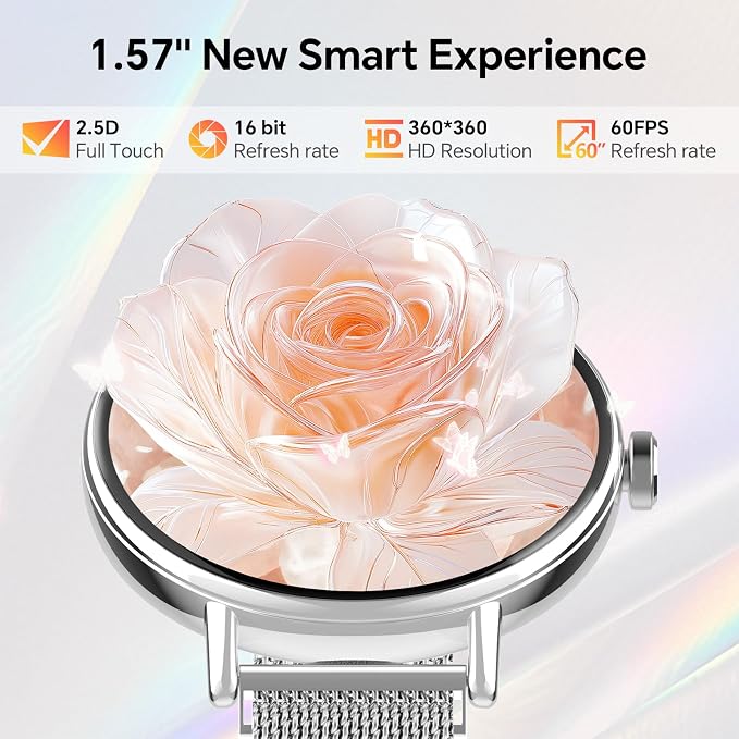 Yoever Smart Watches for Men Women,1.57" HD 43mm Fitness Tracker Answer/Make Call, Heart Rate/Sleep/SpO2, Round Smart Watch for iPhone/Samsung/Android,IP68 Waterproof,110+ Sport Mode-Silver