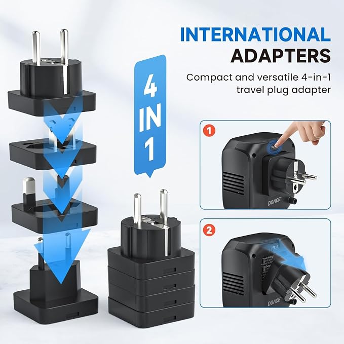 DOACE 2000W 220V to 110V Converter for European Travel for Hair Dryers, Voltage Converter US to Europe with Fast Charging Power Converter Adapter Combo with 4 USB Ports Step Down Transformer