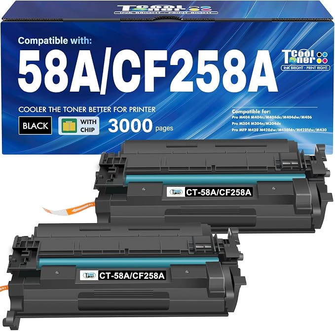 CF258A 58A Toner Cartridge Black M404n Compatible for HP 58A CF258A 58X CF258X Toner for HP LaserJet Pro M404n M404dn M404dw M404 MFP M428fdw M428fdn M428dw Printer Ink High Yield 2 Pack with Chip