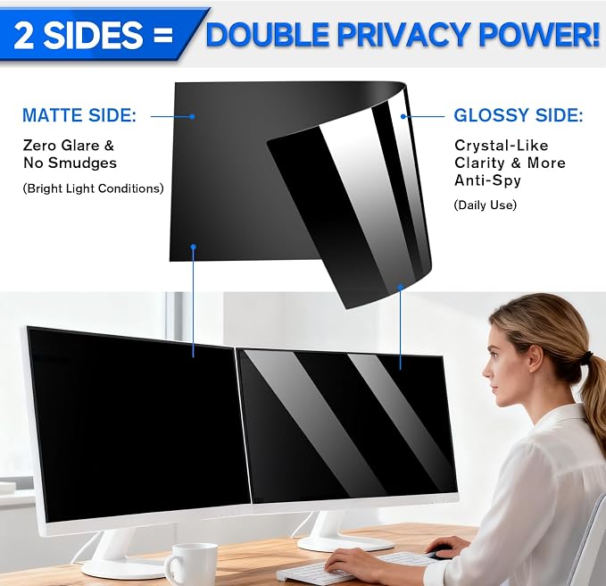 [2-Pack] Privacy Screen For Computer Monitor, 20.1-Inch 16:10 Aspect Ratio; Anti Spy/Bule Light/Glare And Eye Protection, 2 Install Ways Removable For Office, Airport, Cafe And Other Public Area; Diagonal 20.1 Inches, Width 17.04 Inches, Height 10.65 I...