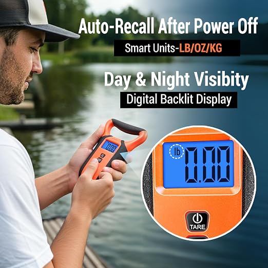 Fish Scale Floating Waterproof Digital Fishing Scale with Lip Grip, Replaceable Hook, LCD Display, 110lb Capacity, Auto Hold, Multiple Units(LB/OZ/KG), Included Measuring Tape – Ideal for Anglers