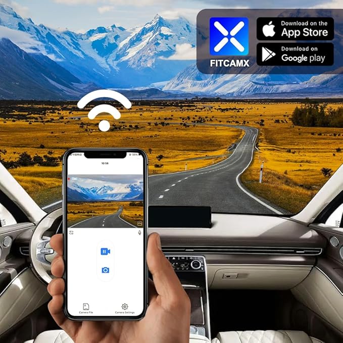 Fitcamx 4K Dash Cam Suitable for Genesis GV80 2021-2025 (HD2-T6010/Tan Cover), OEM Factory Look, 2160P UHD Video, Built-in WiFi & APP, Loop Recording, Collision Detection, Easy to Install, 64GB Card