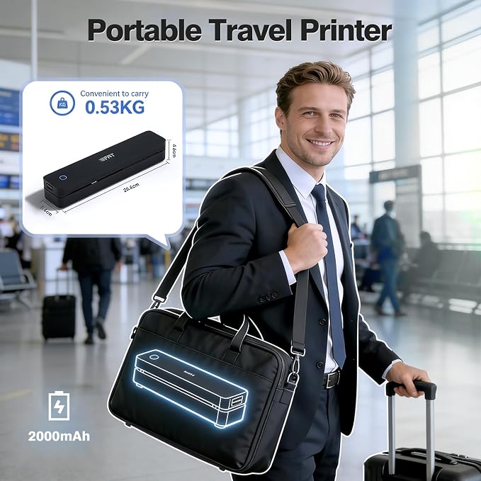 iDPRT Portable Thermal Printer Wireless for Travel, Printers for Home Use, Come with Carry Case& 10 Sheets Thermal Paper, Support 8.5x11 US Letter&A4 Thermal Paper, Compatible with Phone Laptop