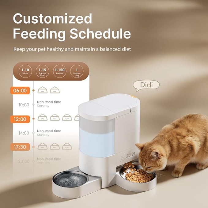 Automatic Cat Food & Water Dispenser with Extra 6 Pcs Replacement Desiccant Bag