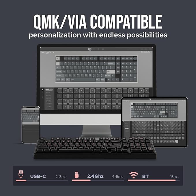 EPOMAKER Galaxy100 QMK/VIA Wireless Gaming Keyboard, Aluminum Shell, BT/2.4Ghz/USB-C, Pre-Lubed Hot-Swappable Linear Switches, NKRO, RGB Backlit (Black, Marble White Switch)