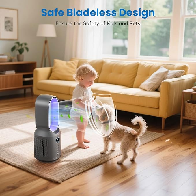 Desk Fan,13 Inch Portable Bladeless Fan, Small Quiet Office Fan with 106° Oscillating, 3 Speeds & Night light, LED Display, Button Control, Personal Table Fan for Bedroom, Office, Home, Study Room