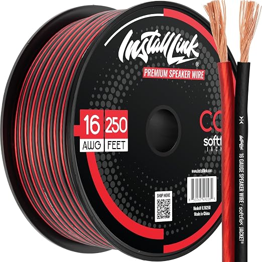 Install Link 16 AWG Gauge Speaker Wire Cable Stereo, Car or Home Theater, CCA (250 Feet)