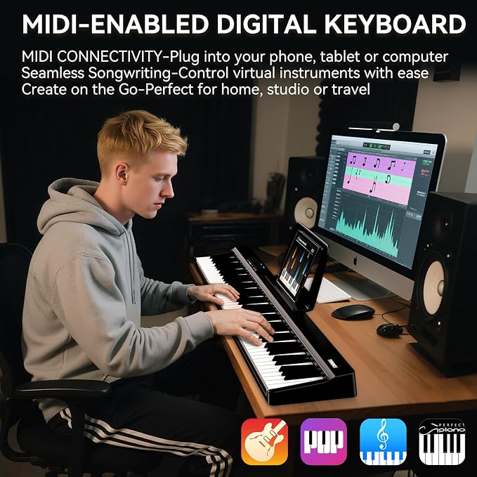 Portable Piano Keyboard 88 Keys: Semi-Weighted Folding Digital Piano Bluetooth, 128 Tones & Silent Mode TERENCE Electric Folding Piano Kit for Adult