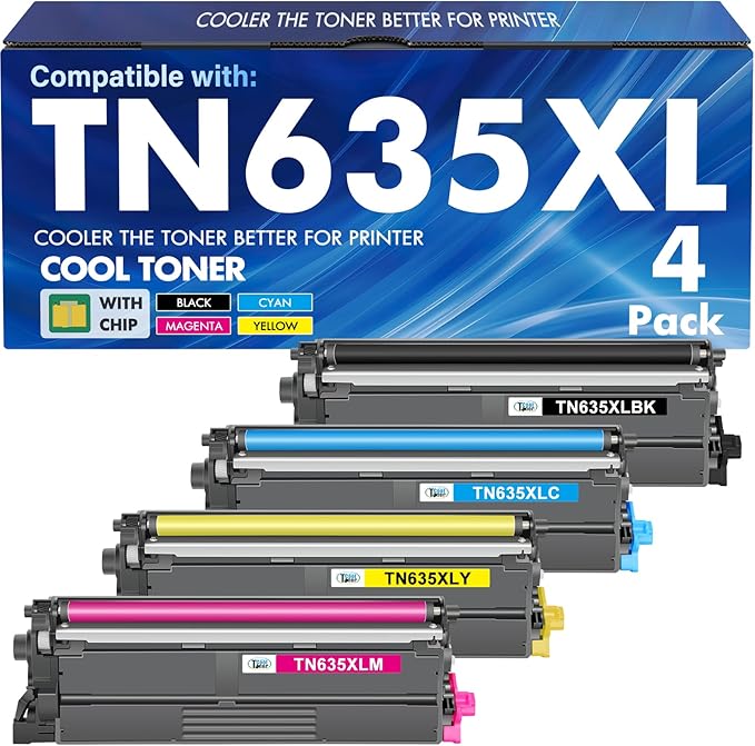 TN635XL TN635 TN635XXL Toner Cartridge Set MFC-L8930CDW MFC-L8730CDW Compatible for Brother TN 635XL TN-635XL TN-635 for HL-L8430CDW HL-L8570CDW MFC-L8970CDW HL-L8430CDWT MFC-EX575 Ink Printer 4 Pack