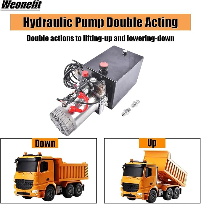 8 Quart Hydraulic Power Unit 1.6kW Power, 12V DC Double Acting Hydraulic Pump for Dump Trailer Car Lifting, Hydraulic Pump Power Unit Steel (GC01) & Aluminium Alloy with Metal Oil Reservoir