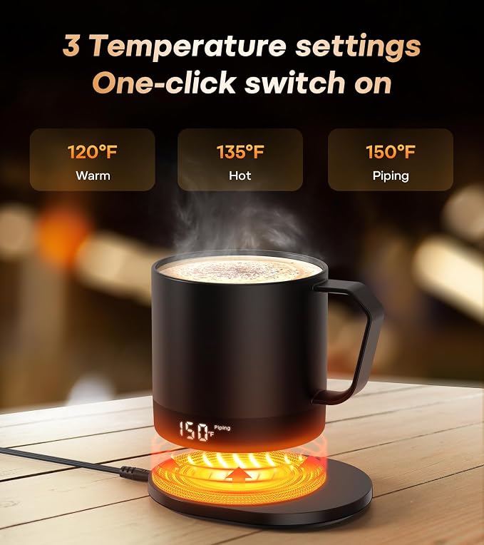 Heated Coffee Mug 14oz, Rechargeable Temperature Control Mug with Lid