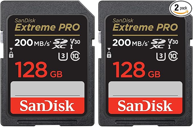 SanDisk 128GB Extreme PRO 200MB/s SDXC UHS-I Memory Card (2-Pack) (2 Items)