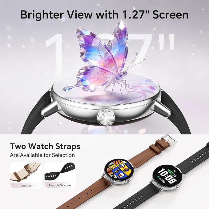 Gydom 1.27” Smart Watch for Women Men Compatible iPhone & Android (Answer/Make Call), Activity Fitness Tracker with 101+ Sports Modes, Heart Rate/SpO2/Stress/Sleep/Period Monitor, 2 Bands, IP68, Black