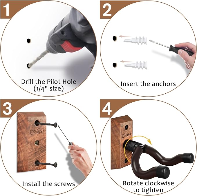 SNIGJAT 2 Pack Hardwood V-Shaped Guitar Holder Wall Mount - Hangs Acoustic, Electric & Bass Guitars