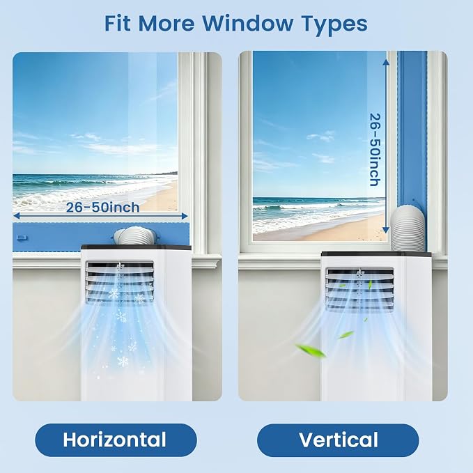 Electactic 8000 BTU Portable AC, 3-in-1 Air Conditioner with Dehumidifier & Cooling Fan, Remote Control, LED Display, Sleep Mode, Quiet, 24H Timer, 360° Casters & Window Kit, for Room Office Apartment