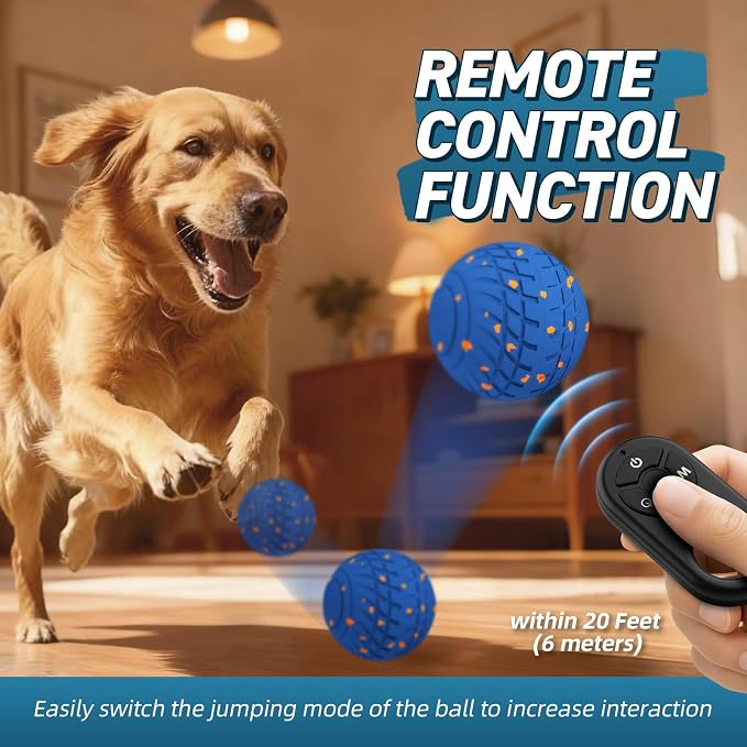 HETOO Smart Interactive Dog Ball with Remote Control, 3.2 Inch Blue | ETPU, Waterproof, for Indoor/Outdoor, 3 Modes, 2-3h Battery Life, Smart/ Bouncing/ Rolling/ Vibrating, for Medium/ Large Dogs