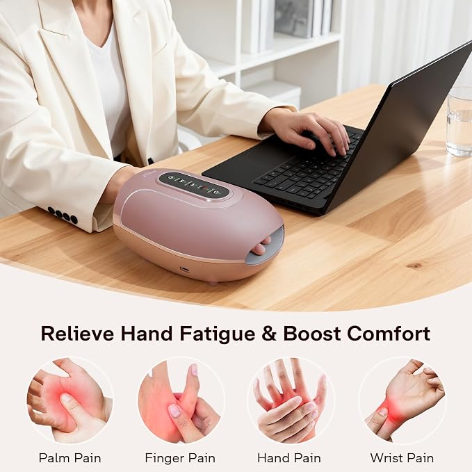 ALLJOY Roller Kneading Hand Massager for Arthritis and Carpal Tunnel Relief, Cordless Electric Hand Massager with Heat and Compression for Finger Numbness, Gifts for Women Men (Pink)