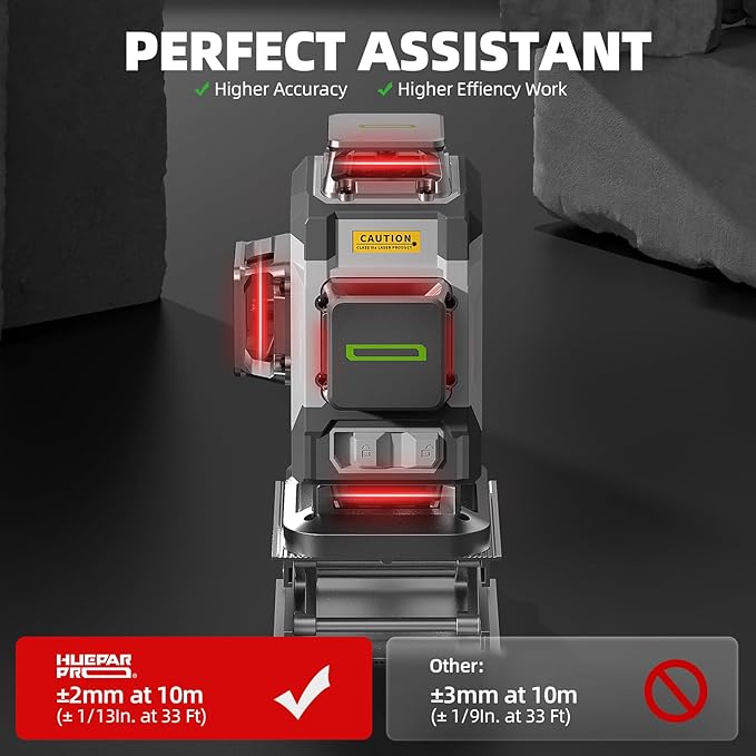 Huepar Pro Laser Level, 16 Lines Self-Leveling 4x360 Red Beam Cross Line Laser Tool, High Accuracy Professional 4D Tiling Floor Laser Level with Rechargeable Li-ion Battery & Hard Carry Case, ZK04CR