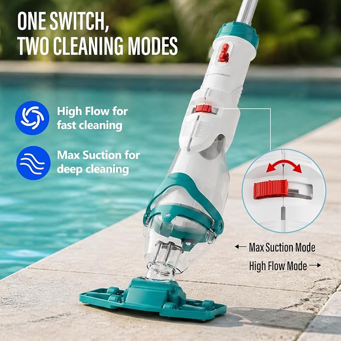 Starrybot 2026 Upgraded Cordless Pool Vacuum for Above Ground Pools, Dual Modes High-Flow/Strong-Suction, 19 GPM, 90 Mins Runtime, Handheld Pool Cleaner with Telescopic Pole, 3 Filter Bags