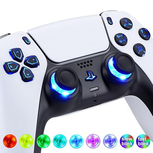eXtremeRate Multi-Colors Luminated Face Buttons 7 Colors 9 Modes DTF V3 LED Kit for PS5 Controller BDM-010 020 with Black Classical Symbols Dpad Thumbstick Share Option Home Buttons - NO Controller