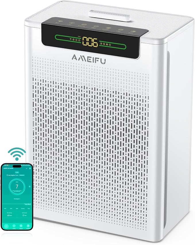 AMEIFU Air Purifiers for Home Large Room up to 3000sq.ft, H13 True Hepa Air Purifiers for Pets Hair, Dander, Smoke, Pollen, 3 Fan Speeds, 5 Timer Air Cleaner