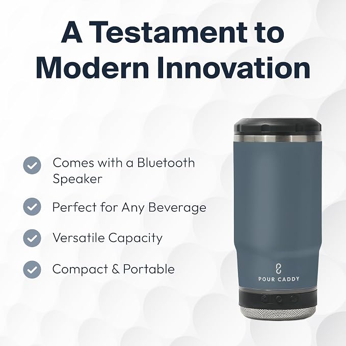 Vibe 4 In 1 Bluetooth Speaker Cup, Insulated Can and Bottle Holder for Hot or Cold Drinks, Double Wall Stainless Steel Drinkware, Fits 12 oz Cans or 14 oz Liquid, Gray