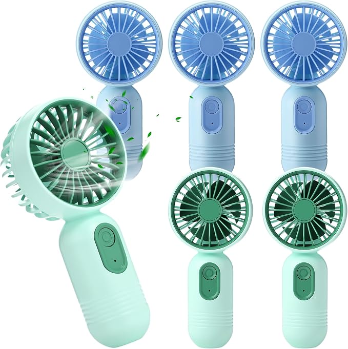 Rossesay 6 Pcs Mini Portable Fan Bulk Cute Handheld Lightweight Small Little Personal Hand Eyelash Fan 3 Speeds USB Rechargeable for Women Men Indoor Outdoor Makeup Travel (Blue,Green)