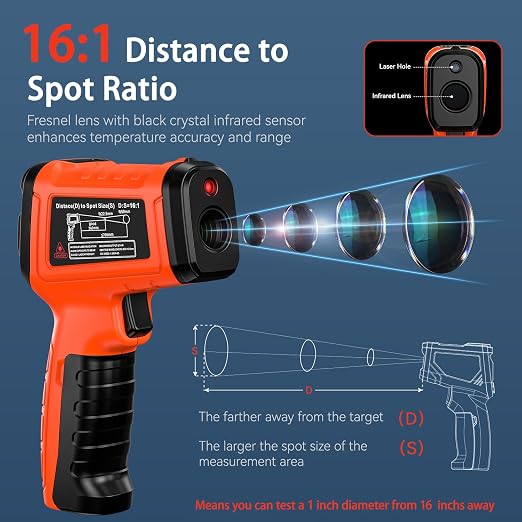 Infrared Thermometer Gun, Include K-Type Probe for Humidity, -58°F to 1796° F Digital Laser Temperature Gun for Cooking, 16:1 IR Temp Gun for Griddle, Pizza Oven, Engine, HVAC, Industrial & Home Use
