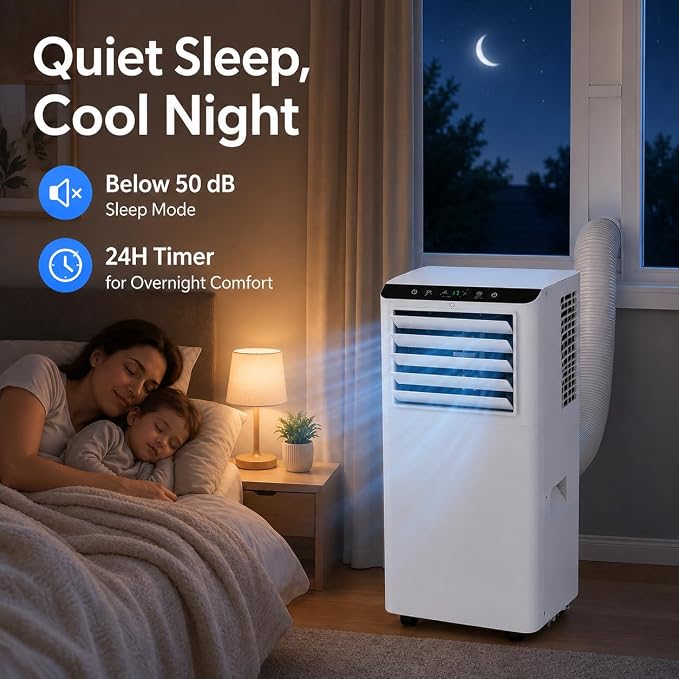 8,000 BTU Portable Air Conditioners, Portable AC Unit for Basement & Bedroom, Remote & Auto Evaporation, 4-in-1 Cooling Unit, Floor AC, Covers Rooms up to 350 Sq.Ft, Sleep Mode, Remote Control
